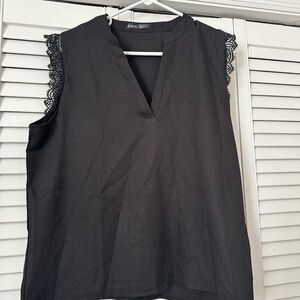 Black Sleeveless Top with Lace Trim